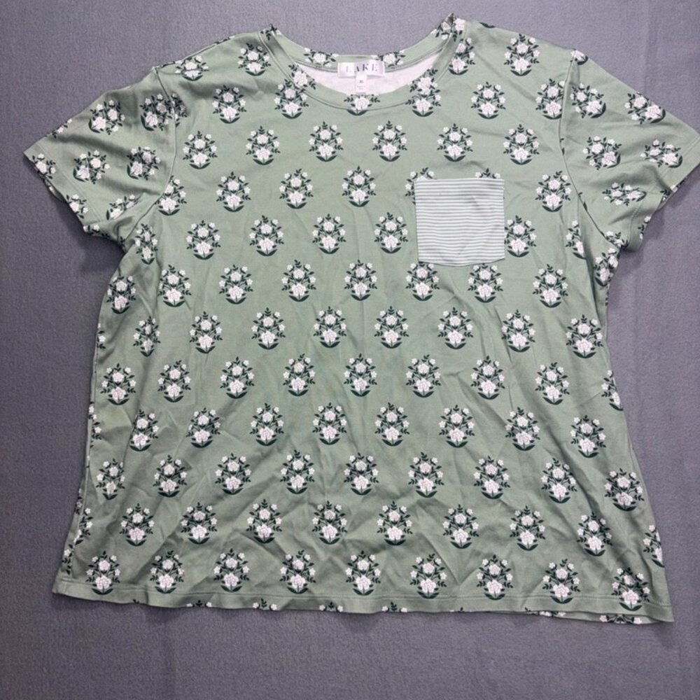 Larai Sage Green Floral Short-Sleeve Pajama Top with Pocket